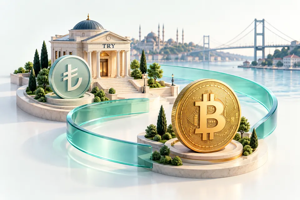 نمای مفهومی تبدیل BTC به TRY در حساب بانکی