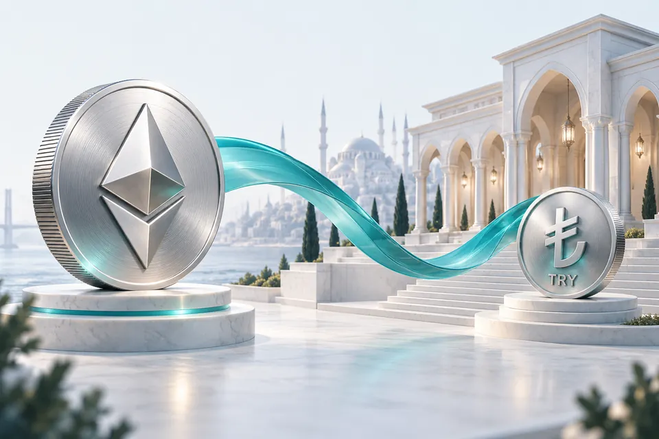 نمای مفهومی تبدیل ETH به TRY در حساب بانکی