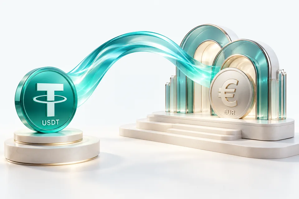 نمای مفهومی تبدیل USDT به EUR در حساب بانکی