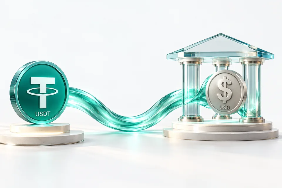 نمای مفهومی تبدیل USDT به USD در حساب بانکی